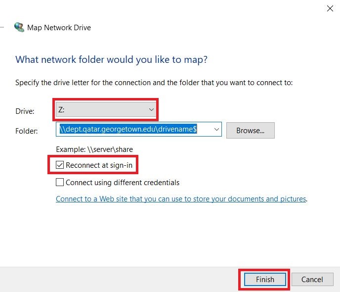 Image highlighting the options to map the network folder