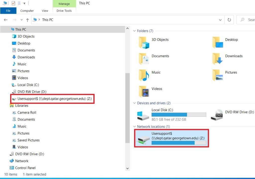 Image showing the final mapped network drive in Windows Explorer