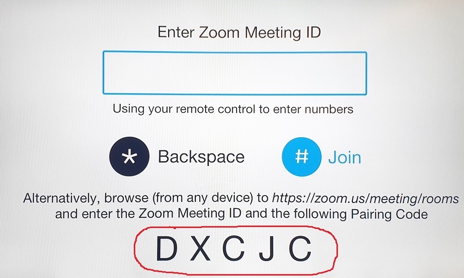Image showing the pairing code that appears when trying to join a meeting from the room system